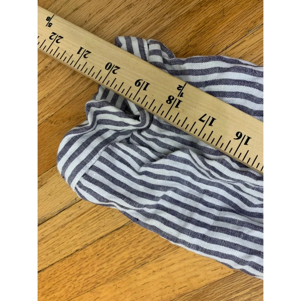 Tahari 100% Linen Striped Hooded Button Down Shirt Jacket Blue White Large